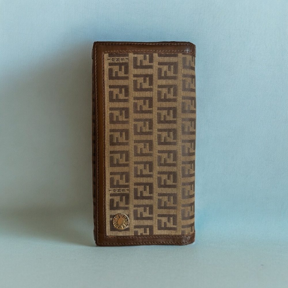 FENDI Monogram Wallet - Canvas & Leather.  Authentic, Vintage, Brown, Clean
